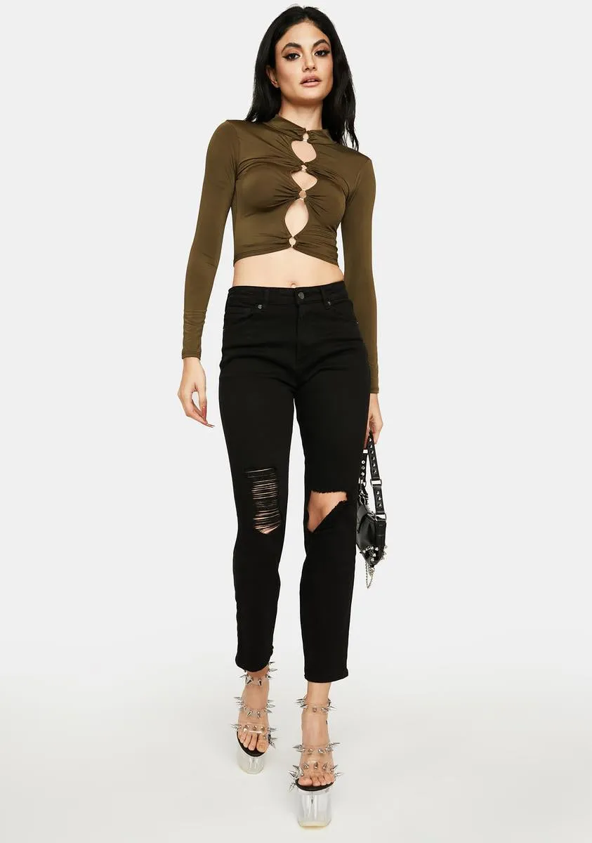 Olive Literally Haute Long Sleeve Crop Top sold by Dolls Kill product image thumbnail 3