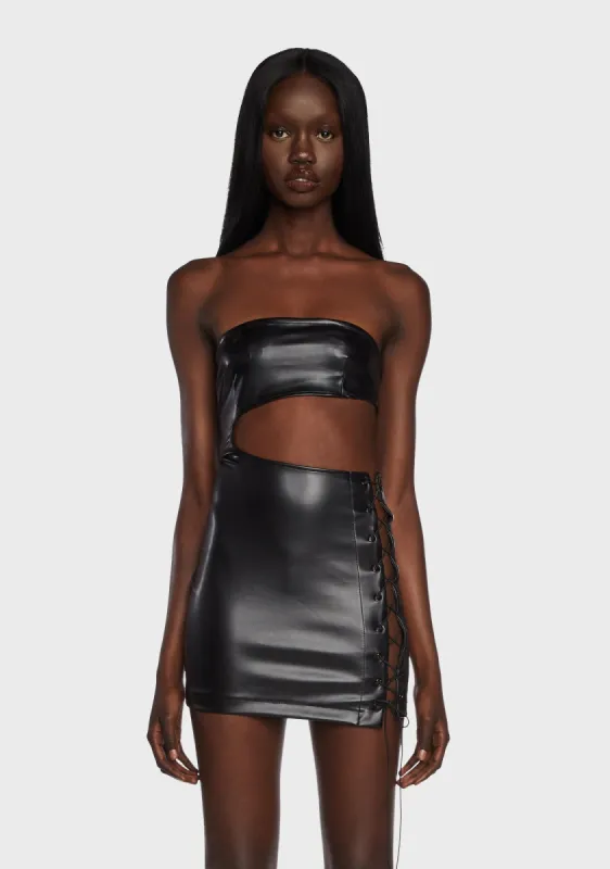 Faux Leather Side Lace Up Dress sold by Dolls Kill