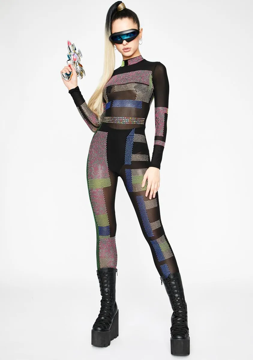 Pixel Prism Rhinestone Jumpsuit sold by Dolls Kill