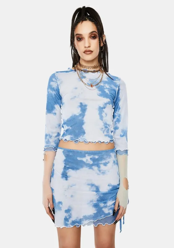 Cloud Print Layered Mesh Crop Top sold by Dolls Kill