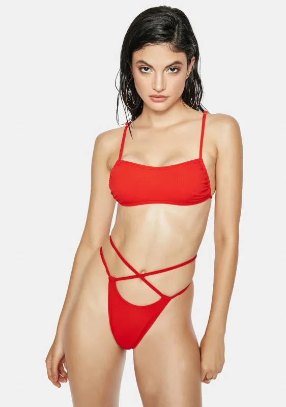 Badlands Ruched Side Bandeau Bikini Top sold by Dolls Kill