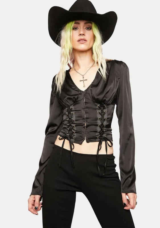 So On Edge Satin Lace Up Crop Top sold by Dolls Kill