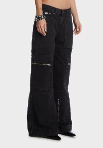 Zip Sweeper Denim Jeans - Charcoal sold by Dolls Kill