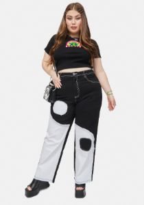 Plus Trippy Dippy Yin Yang Patchwork Twill Pants sold by Dolls Kill