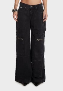 Zip Sweeper Denim Jeans - Charcoal sold by Dolls Kill