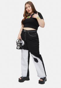 Plus Trippy Dippy Yin Yang Patchwork Twill Pants sold by Dolls Kill