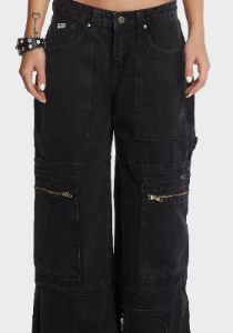 Zip Sweeper Denim Jeans - Charcoal sold by Dolls Kill