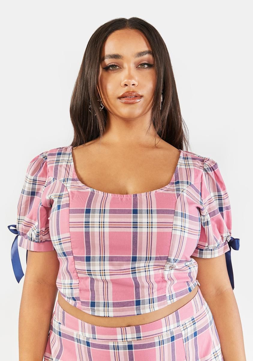 Plus French Exchange Plaid Crop Top sold by Dolls Kill