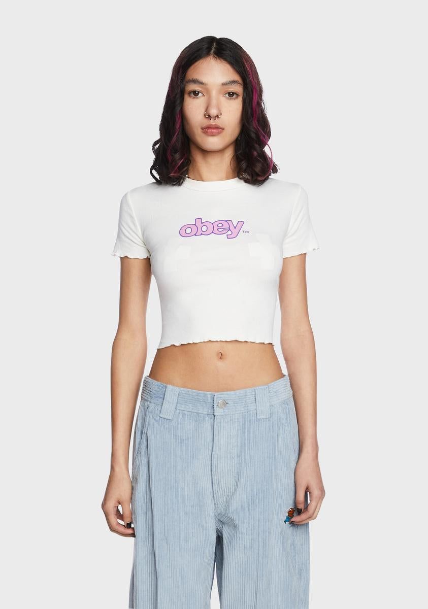 Obey Dino Type Cropped Emma Rib T-Shirt sold by Dolls Kill