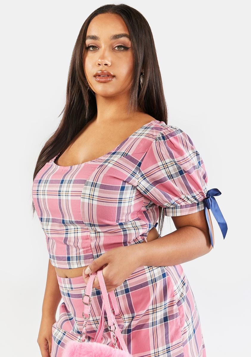Plus French Exchange Plaid Crop Top sold by Dolls Kill product image thumbnail 2