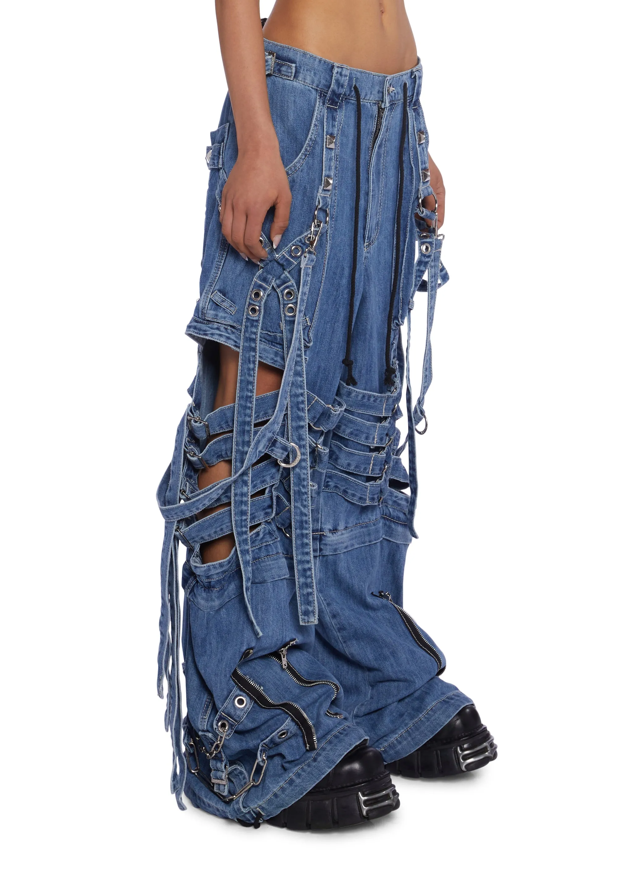 Super Cut Out Wide Leg Pants - Blue sold by Dolls Kill product image thumbnail 3