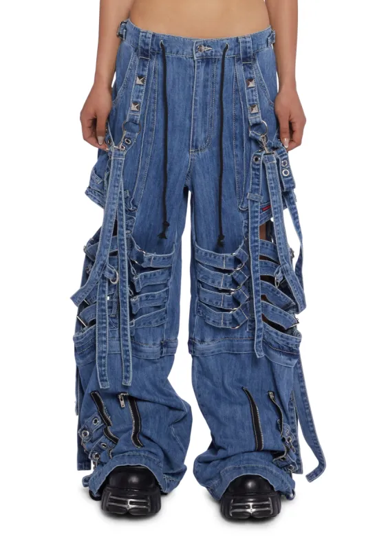 Super Cut Out Wide Leg Pants - Blue sold by Dolls Kill