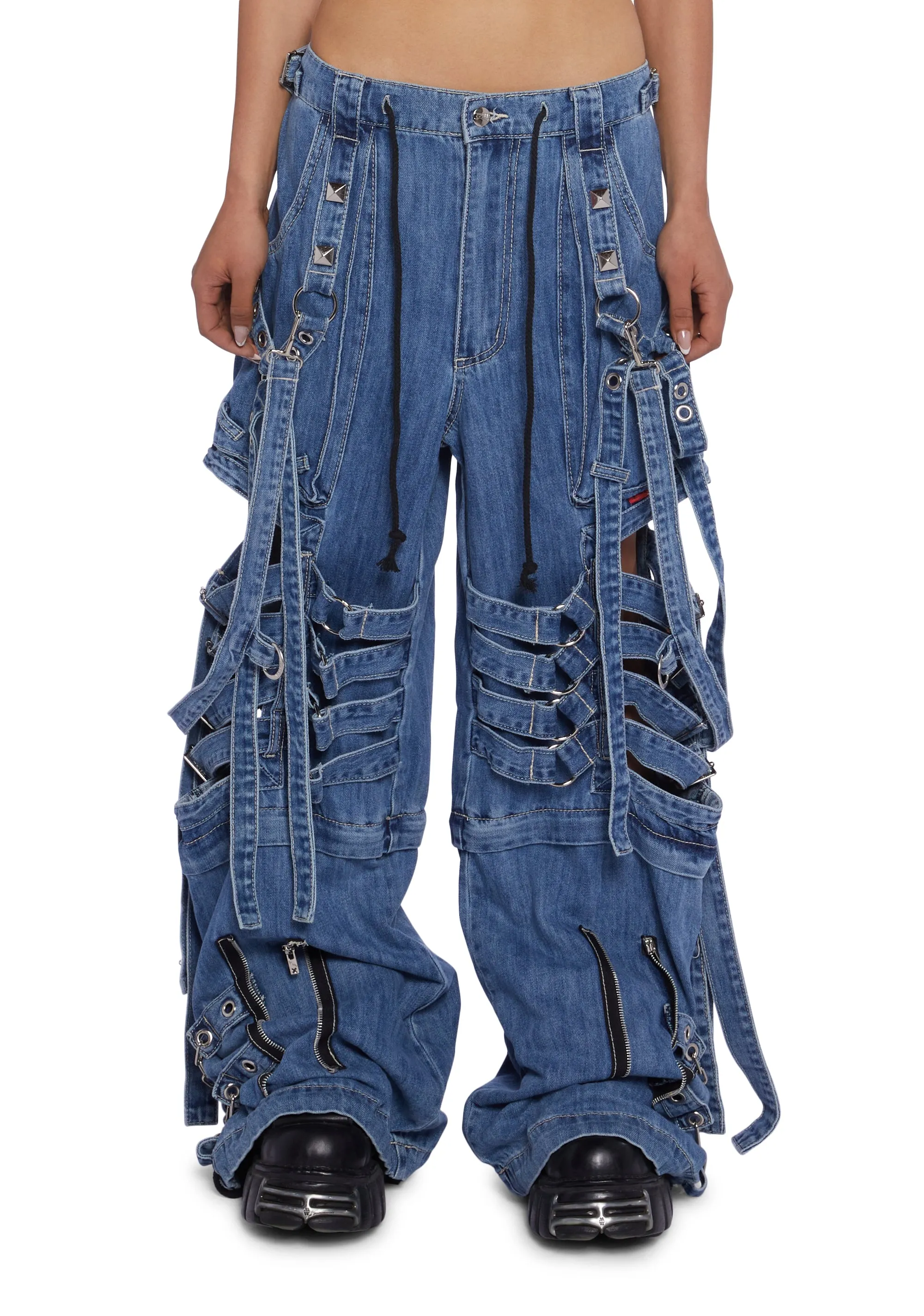 Super Cut Out Wide Leg Pants - Blue sold by Dolls Kill