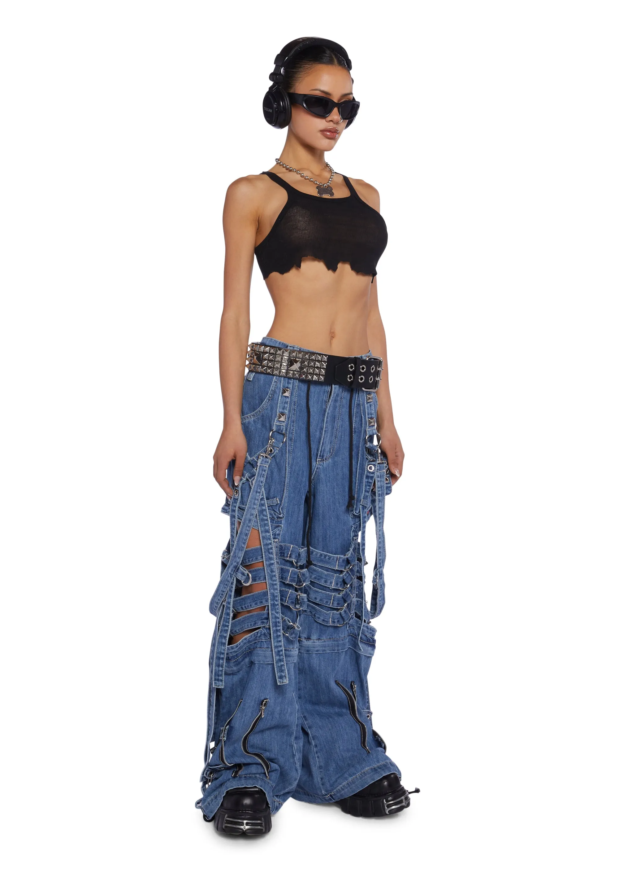 Super Cut Out Wide Leg Pants - Blue sold by Dolls Kill product image thumbnail 4