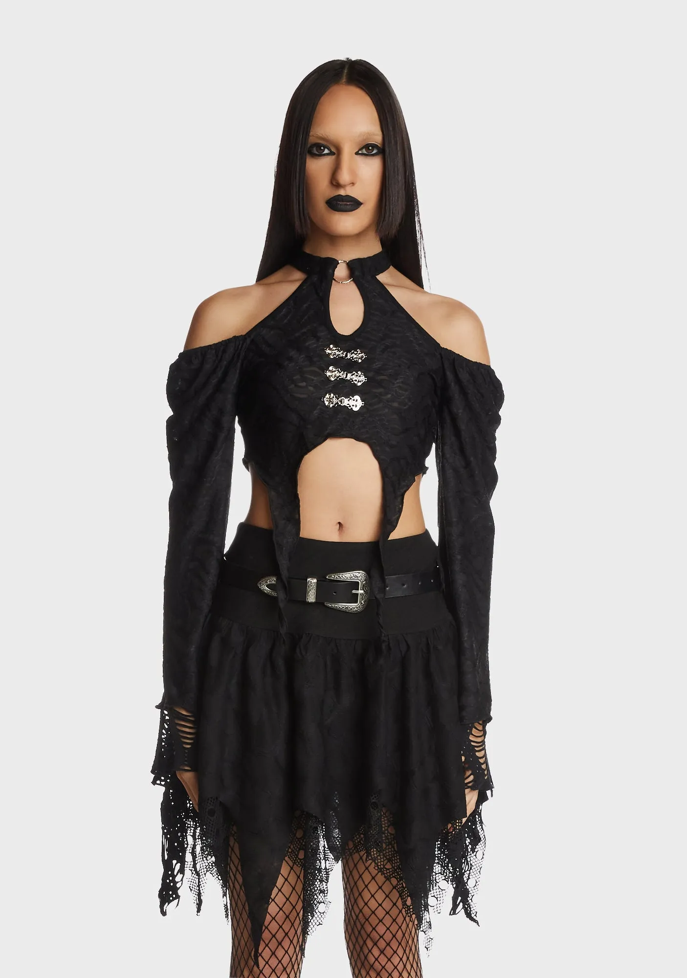 Gothic Bell Sleeves Crop Top sold by Dolls Kill