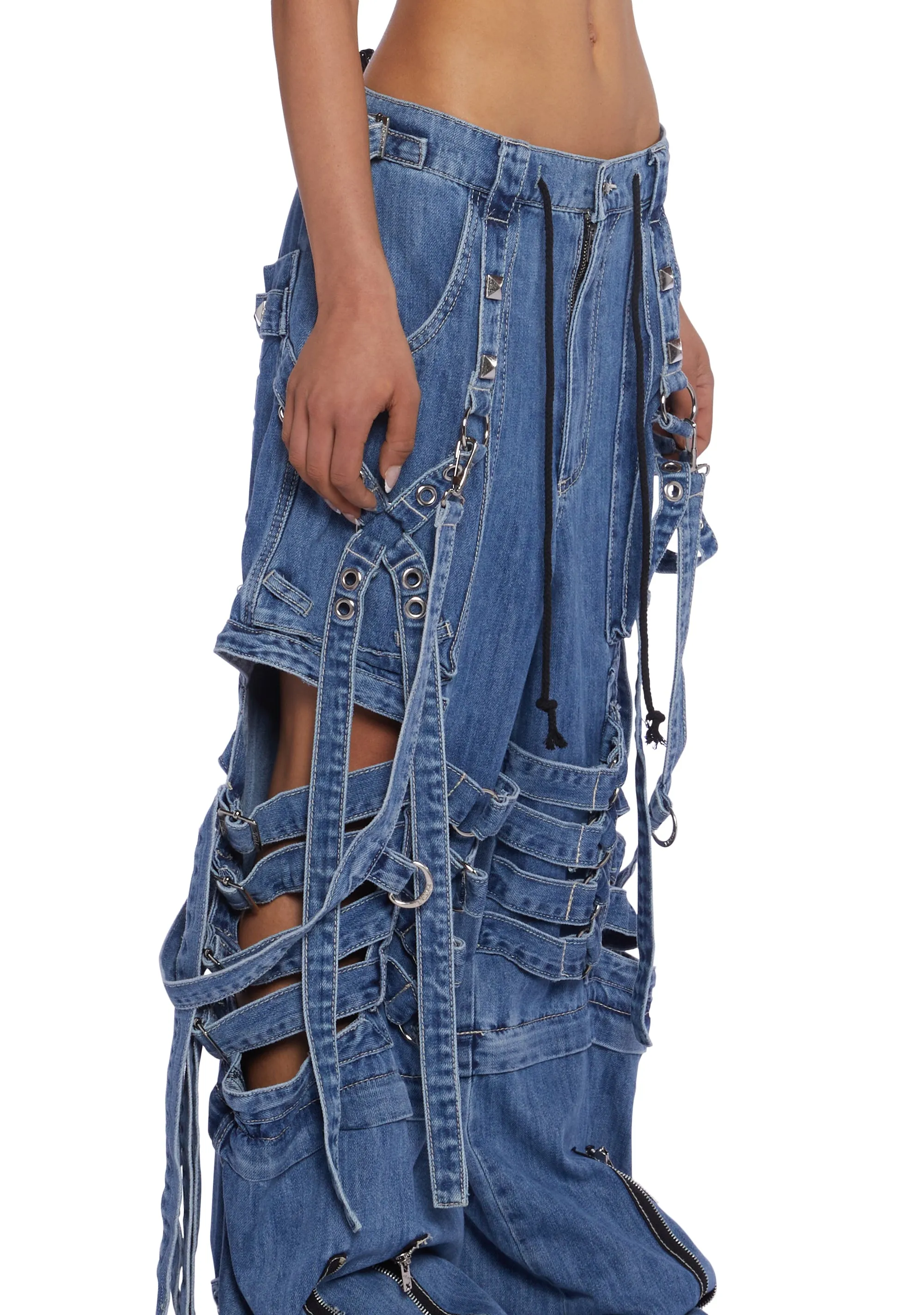 Super Cut Out Wide Leg Pants - Blue sold by Dolls Kill product image thumbnail 5