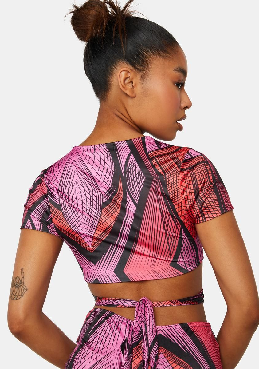 Abstract Printed Wrap Crop Top sold by Dolls Kill product image thumbnail 4