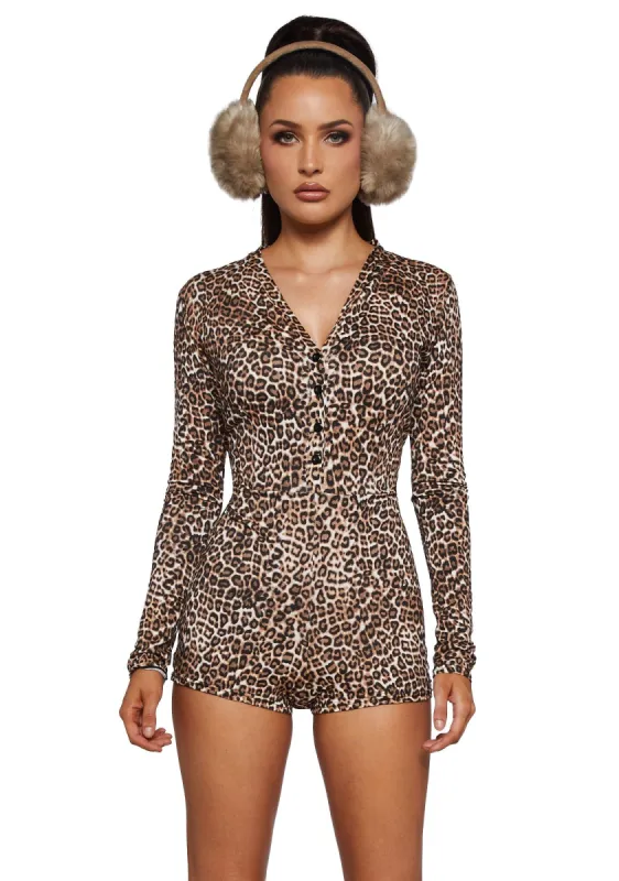 Wicked Wild Instincts Long Sleeve Romper- Leopard sold by Dolls Kill