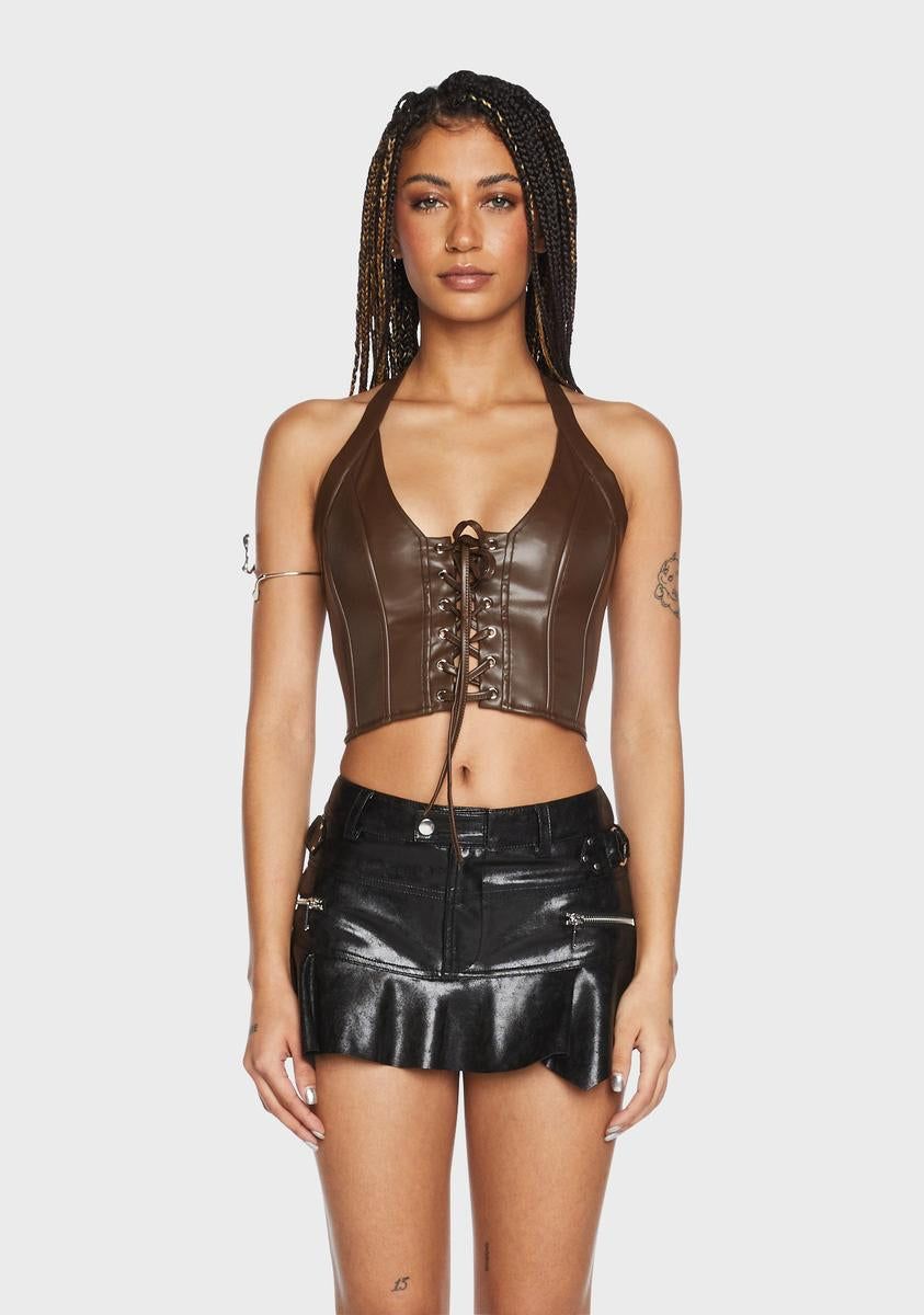 Mocha What You've Got Vegan Leather Top sold by Dolls Kill