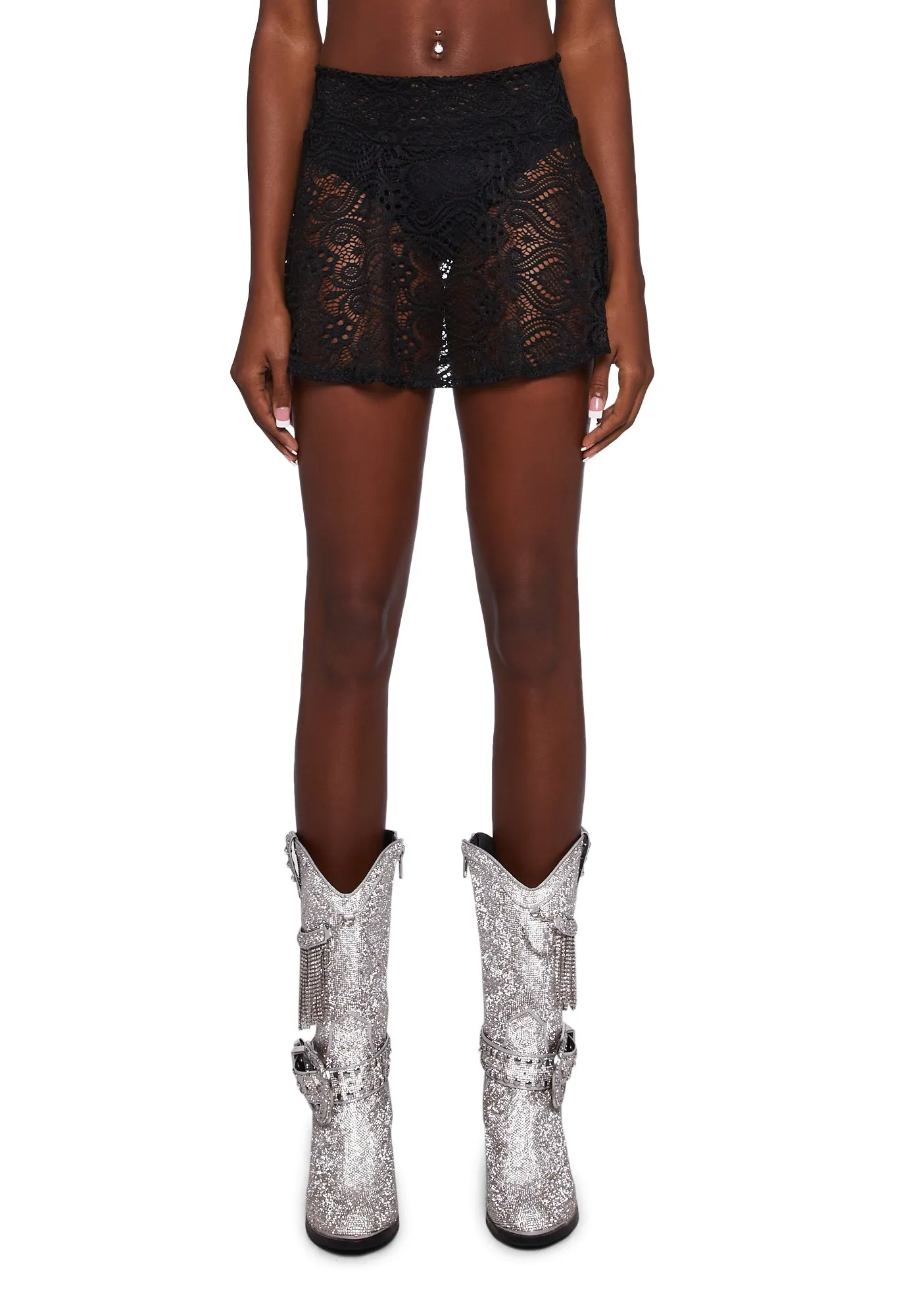 Skater Skirt - Black Lace sold by Dolls Kill