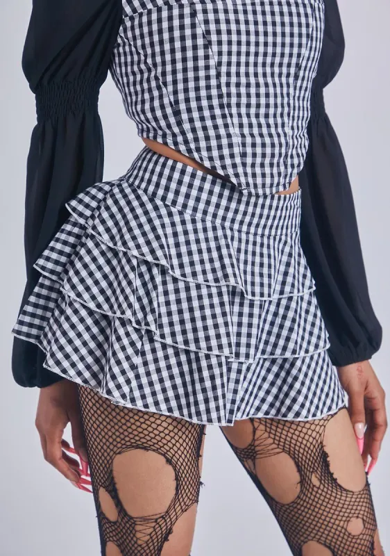 Tragic Ruffle My Feathers Gingham Skirt sold by Dolls Kill