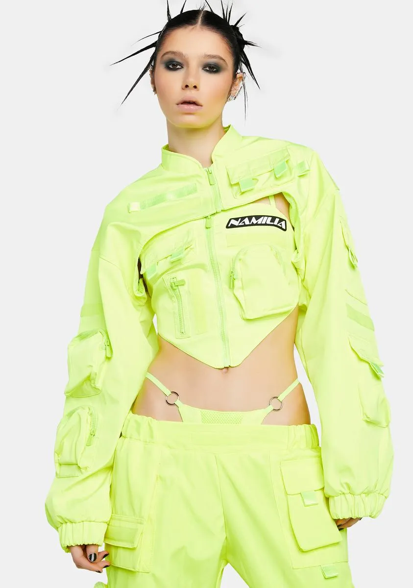 Neon Yellow Bomber Choker Jacket sold by Dolls Kill