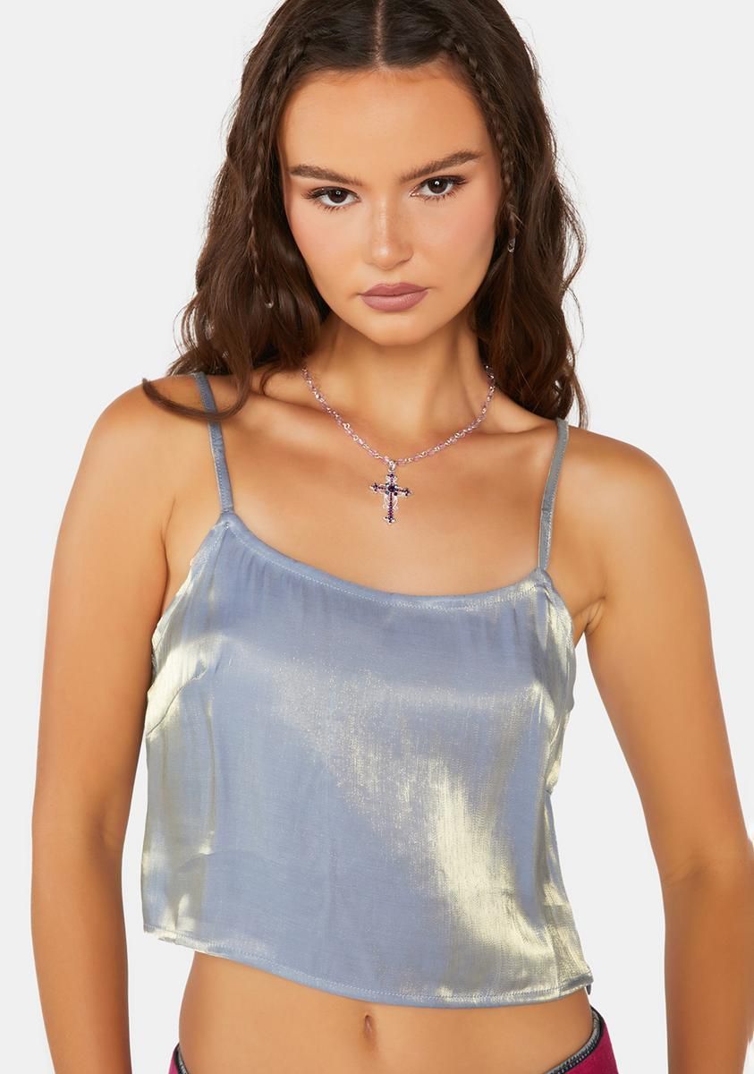 Cropped Satin Sleeveless Cami Top sold by Dolls Kill