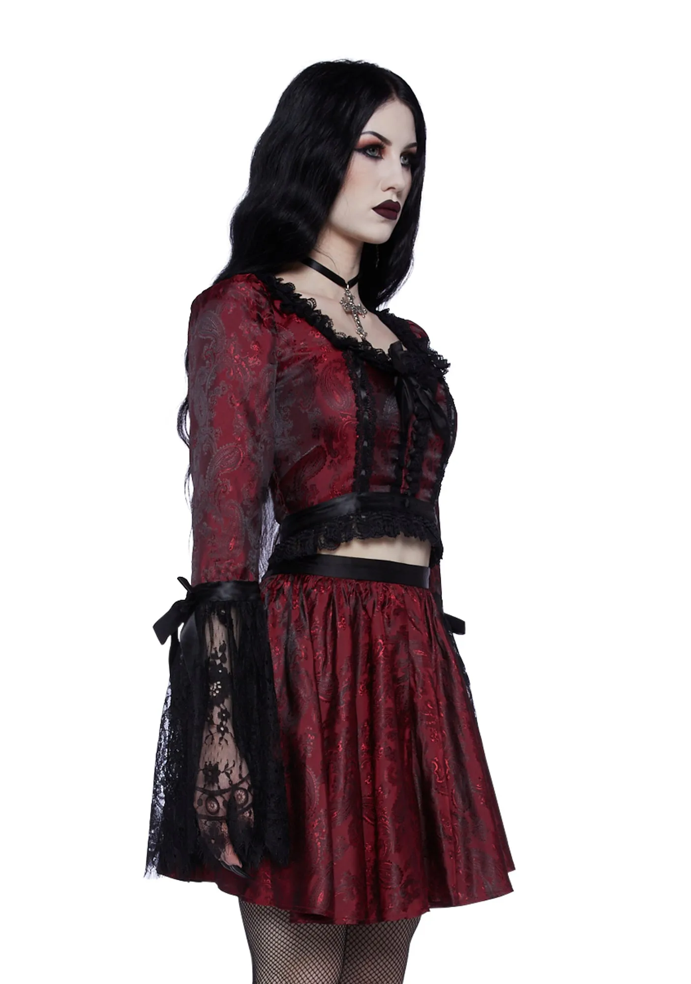 knee length dresses for ladies Perditaa Black And Red Brocade Peplum Corset Dress main image 0