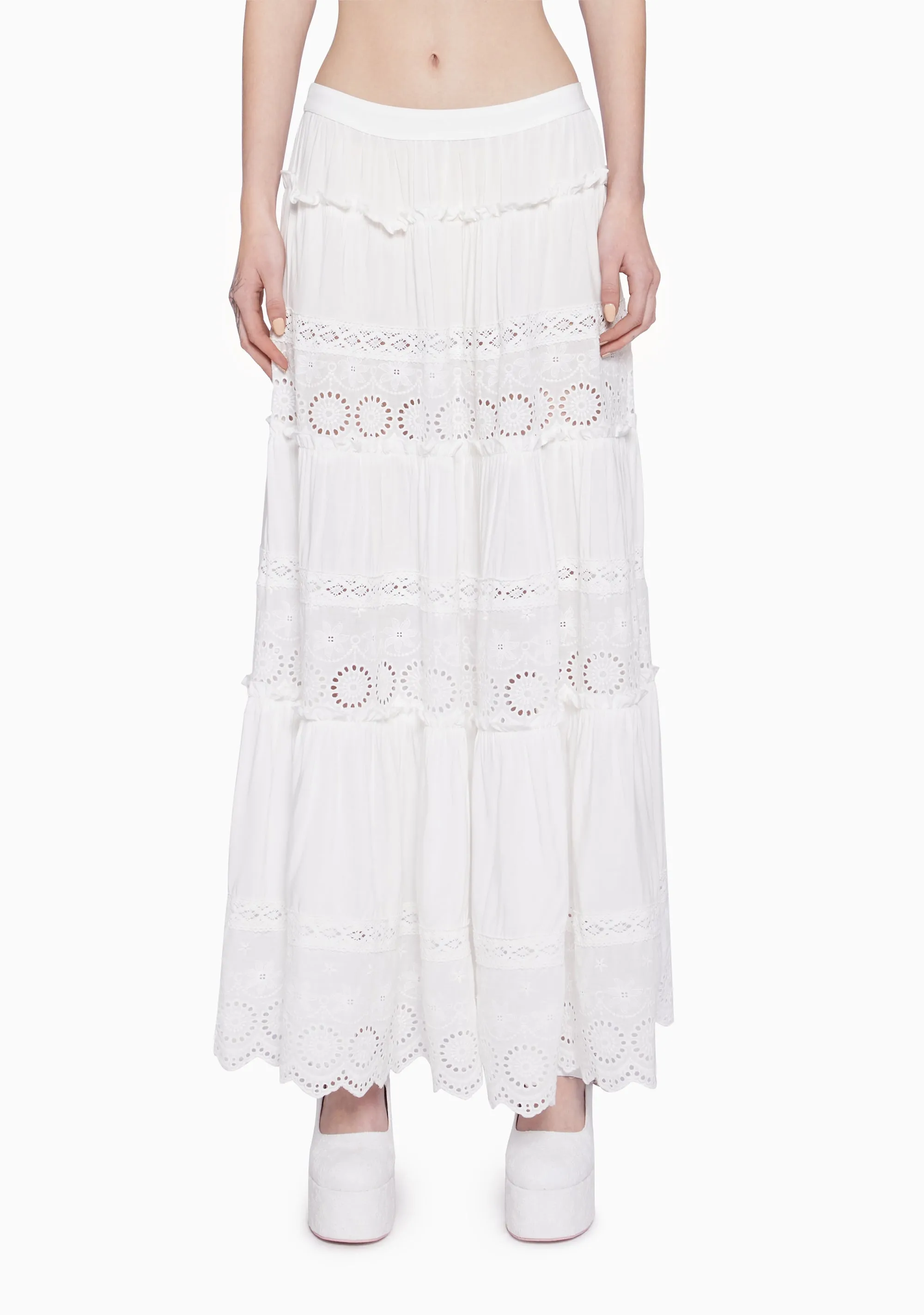 Forest Whimsy Eyelet Maxi Skirt sold by Dolls Kill