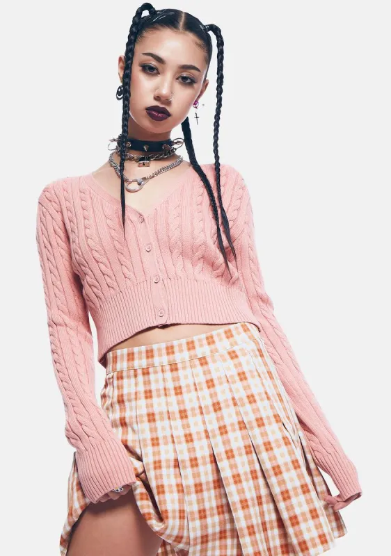 Pink Cable True Knit Cardigan sold by Dolls Kill