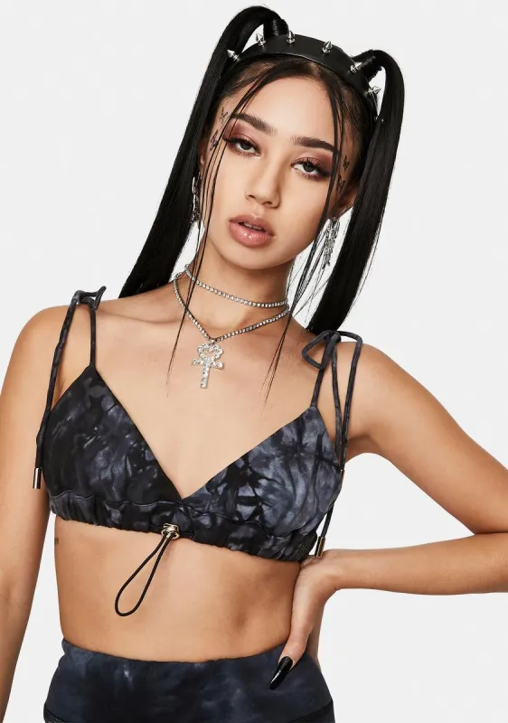 Navy Tie Dye Toggle Detail Bralette sold by Dolls Kill