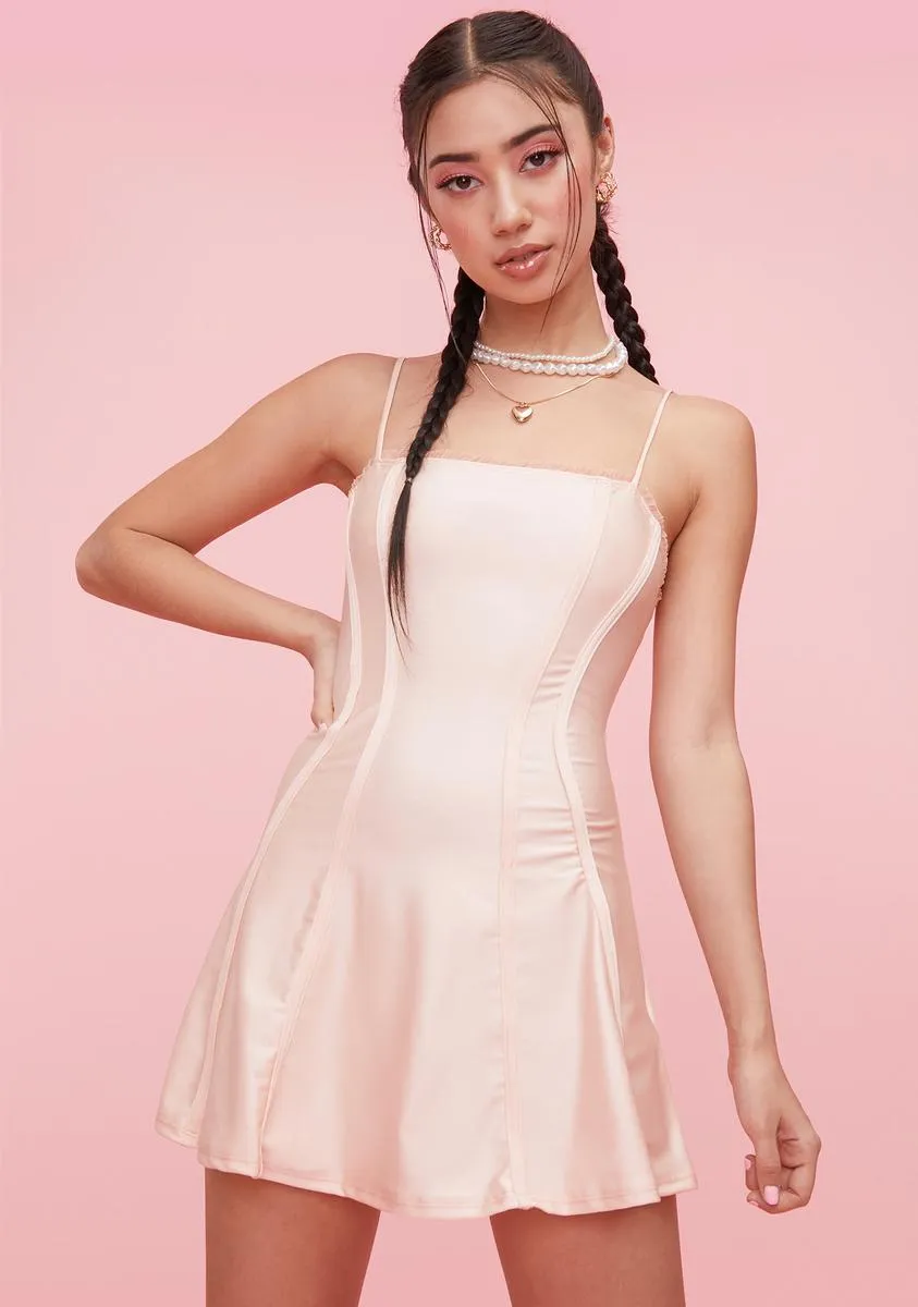 Blush Delightful Journey Satin Corset Dress sold by Dolls Kill