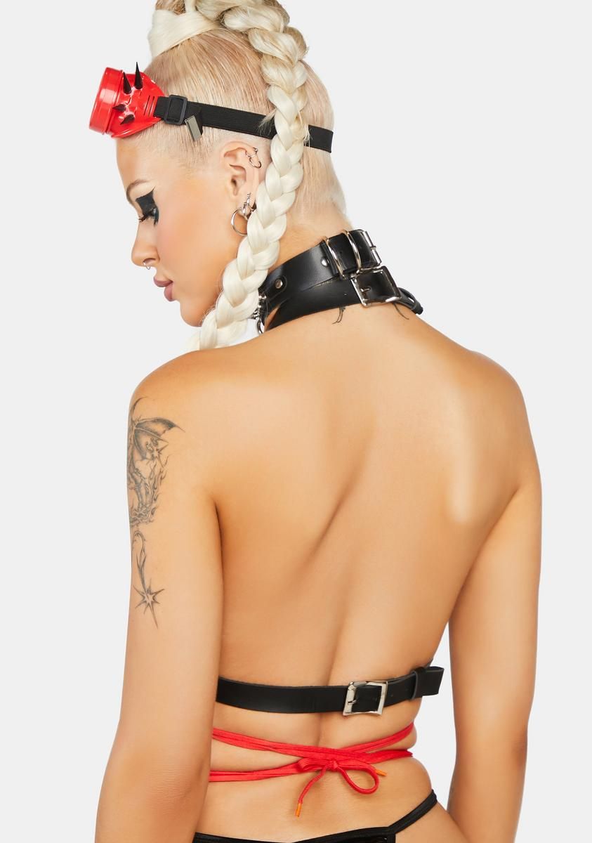 Black & Red Faux Leather Lace-Up Bra Top sold by Dolls Kill product image thumbnail 4