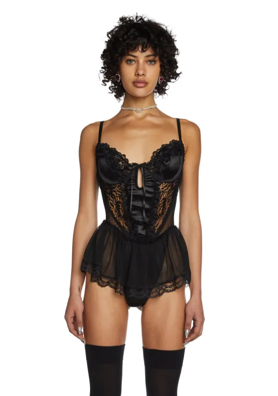 Spoiled But Not Rotten Lace Teddy - Black sold by Dolls Kill