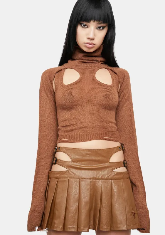 Atmosphere Brown Knit Cutout Turtleneck Top sold by Dolls Kill