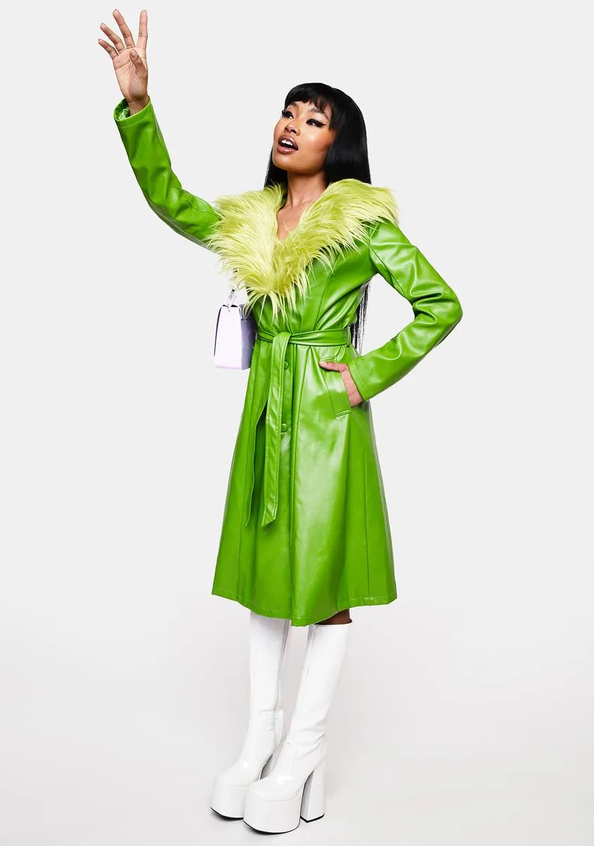 Green Nadia Faux Fur Trench Coat sold by Dolls Kill product image thumbnail 3