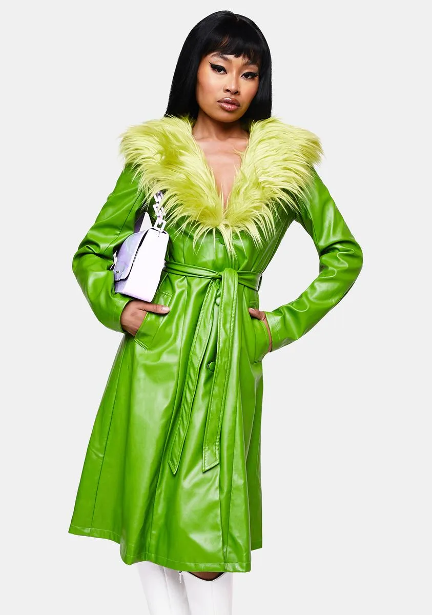 Green Nadia Faux Fur Trench Coat sold by Dolls Kill