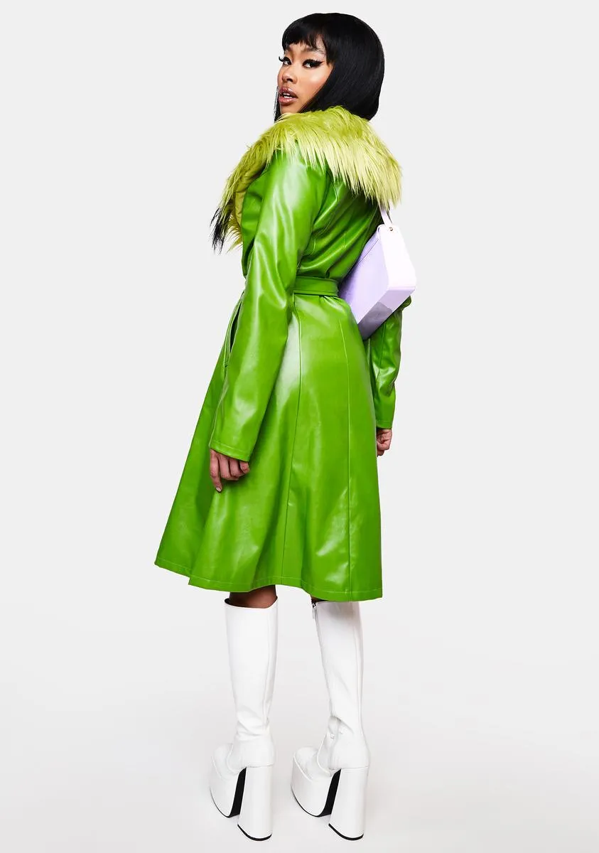 Green Nadia Faux Fur Trench Coat sold by Dolls Kill product image thumbnail 4