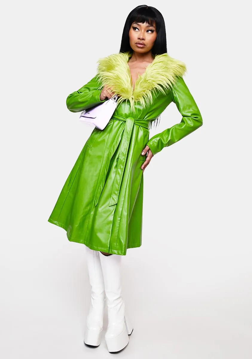 Green Nadia Faux Fur Trench Coat sold by Dolls Kill product image thumbnail 2