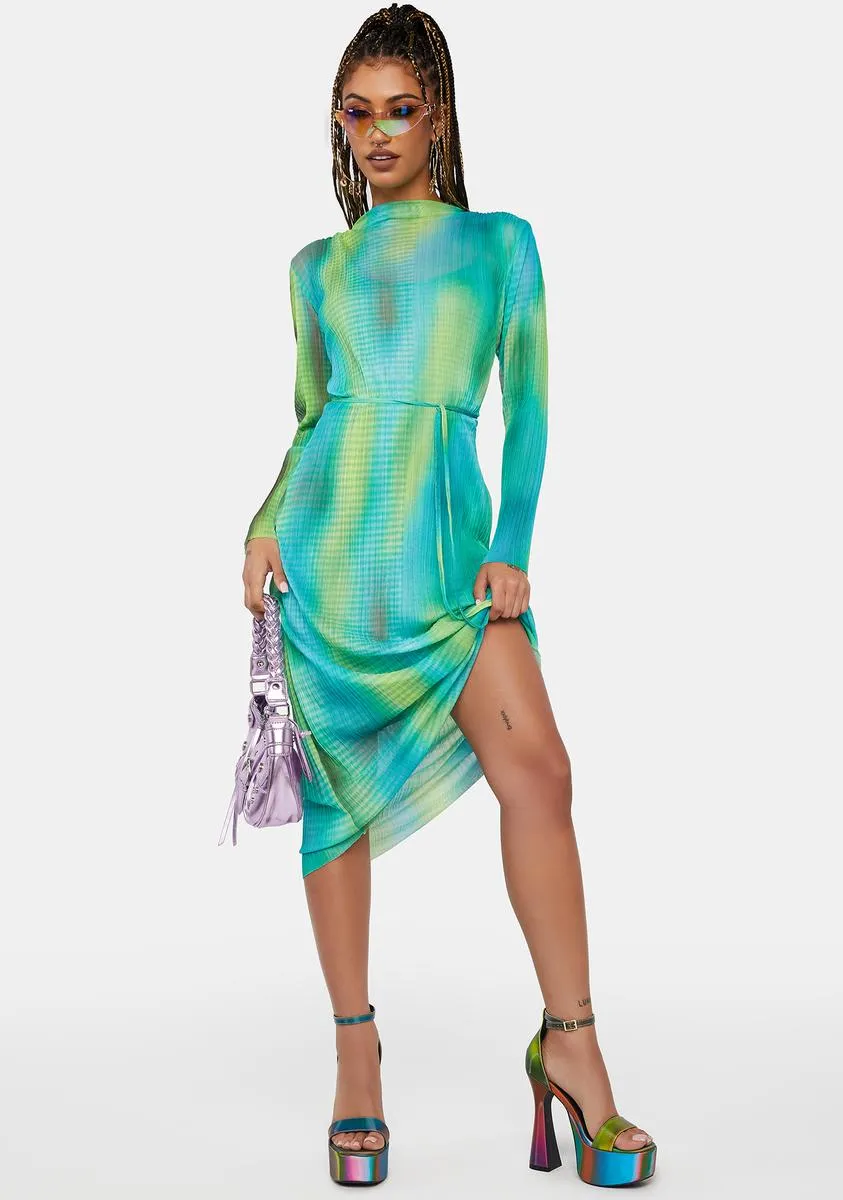 Pleated Mesh Space Blur Midi Dress sold by Dolls Kill