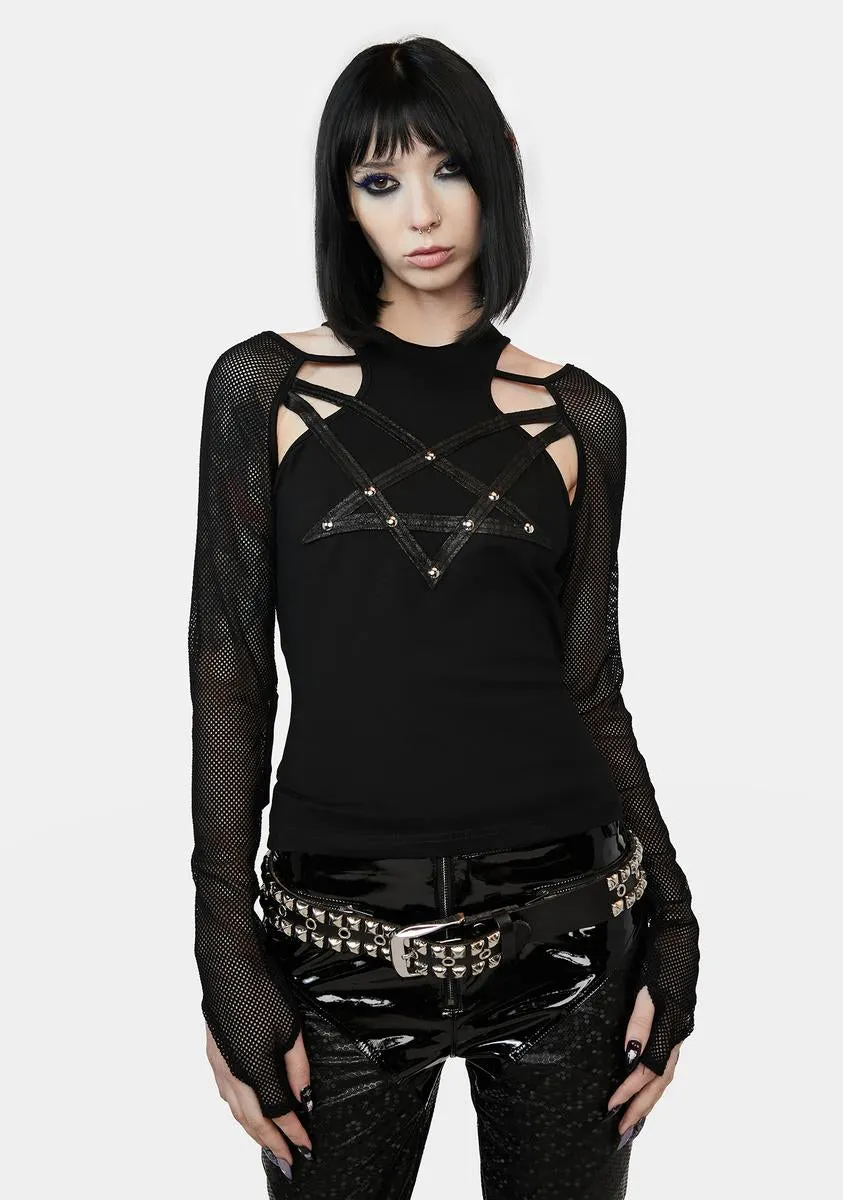 Pentagram Mesh Sleeve Top sold by Dolls Kill