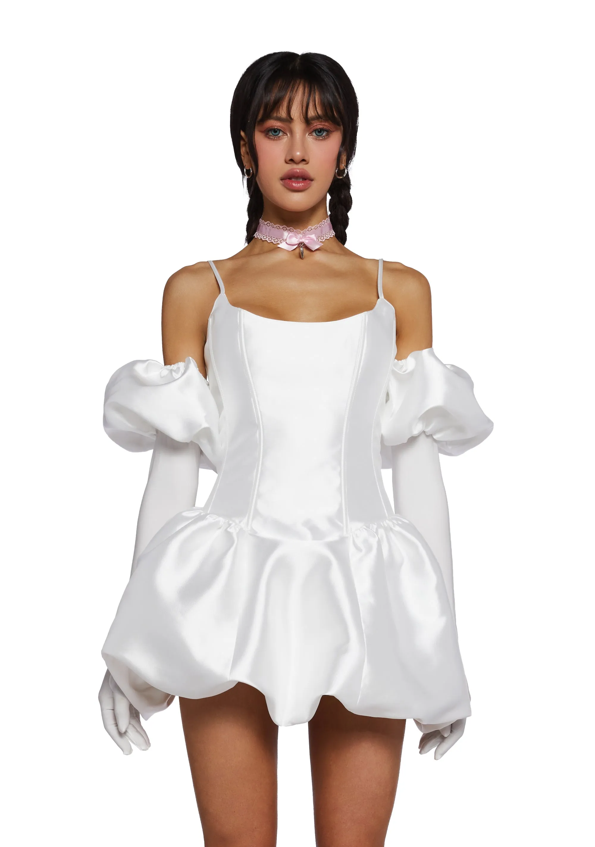 Vexed Hearts Mini Dress- White sold by Dolls Kill
