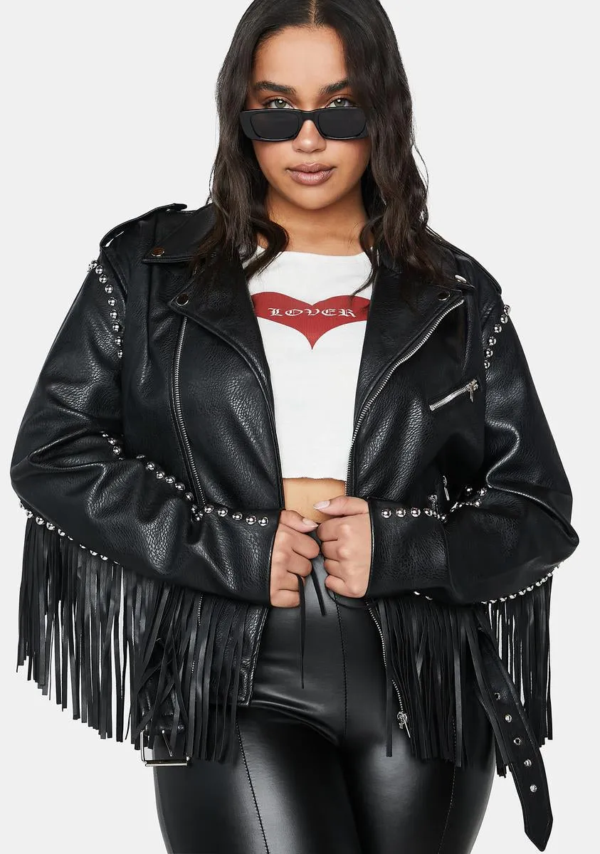 Plus Fringe Moto Jacket sold by Dolls Kill