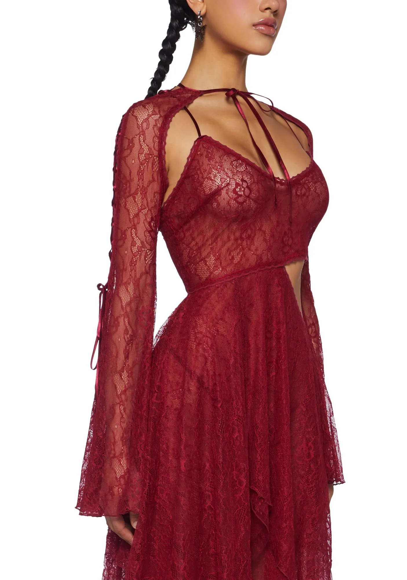 Fairydust Chronicles Lace Dress & Shrug Set- Burgundy sold by Dolls Kill product image thumbnail 2