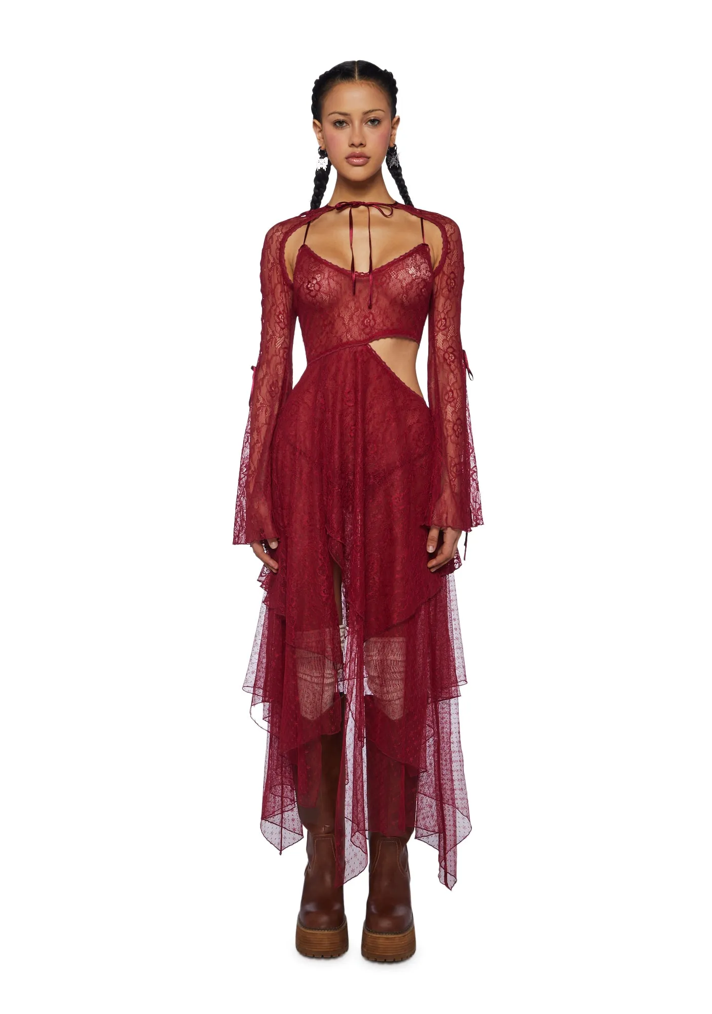 Fairydust Chronicles Lace Dress & Shrug Set- Burgundy | Parallel