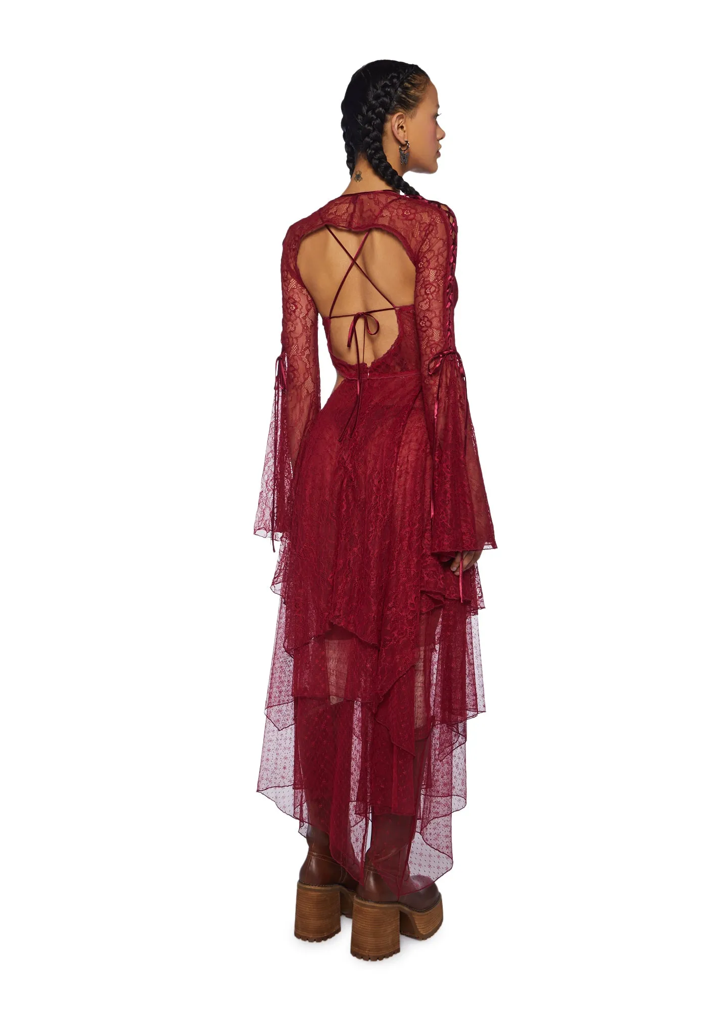 Fairydust Chronicles Lace Dress & Shrug Set- Burgundy sold by Dolls Kill product image thumbnail 4