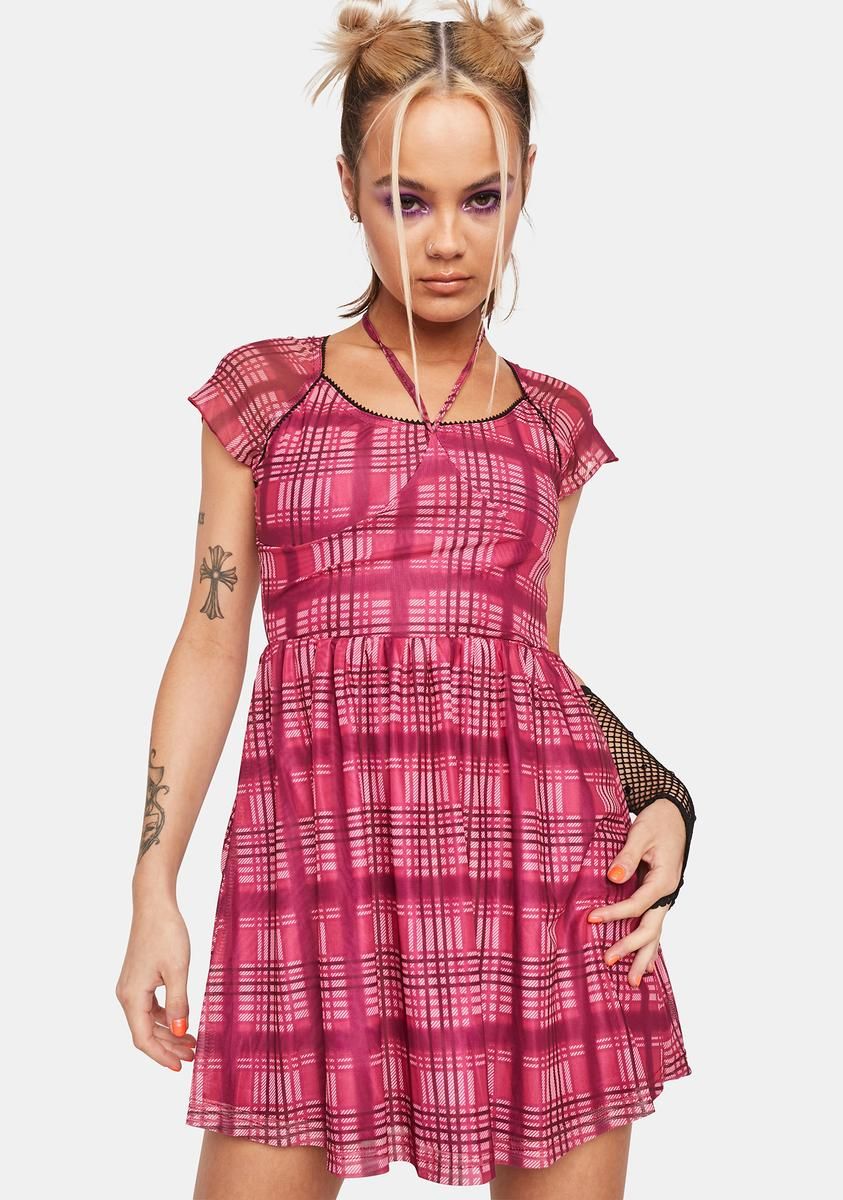 Magenta Dream Maker Plaid Dress sold by Dolls Kill