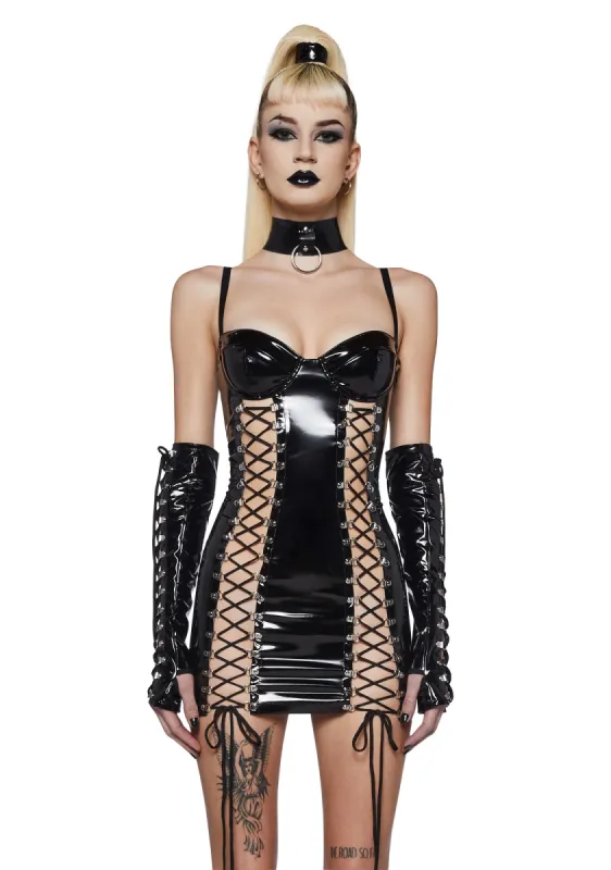 Crimson Mistress Bodycon Dress And Glove Set sold by Dolls Kill