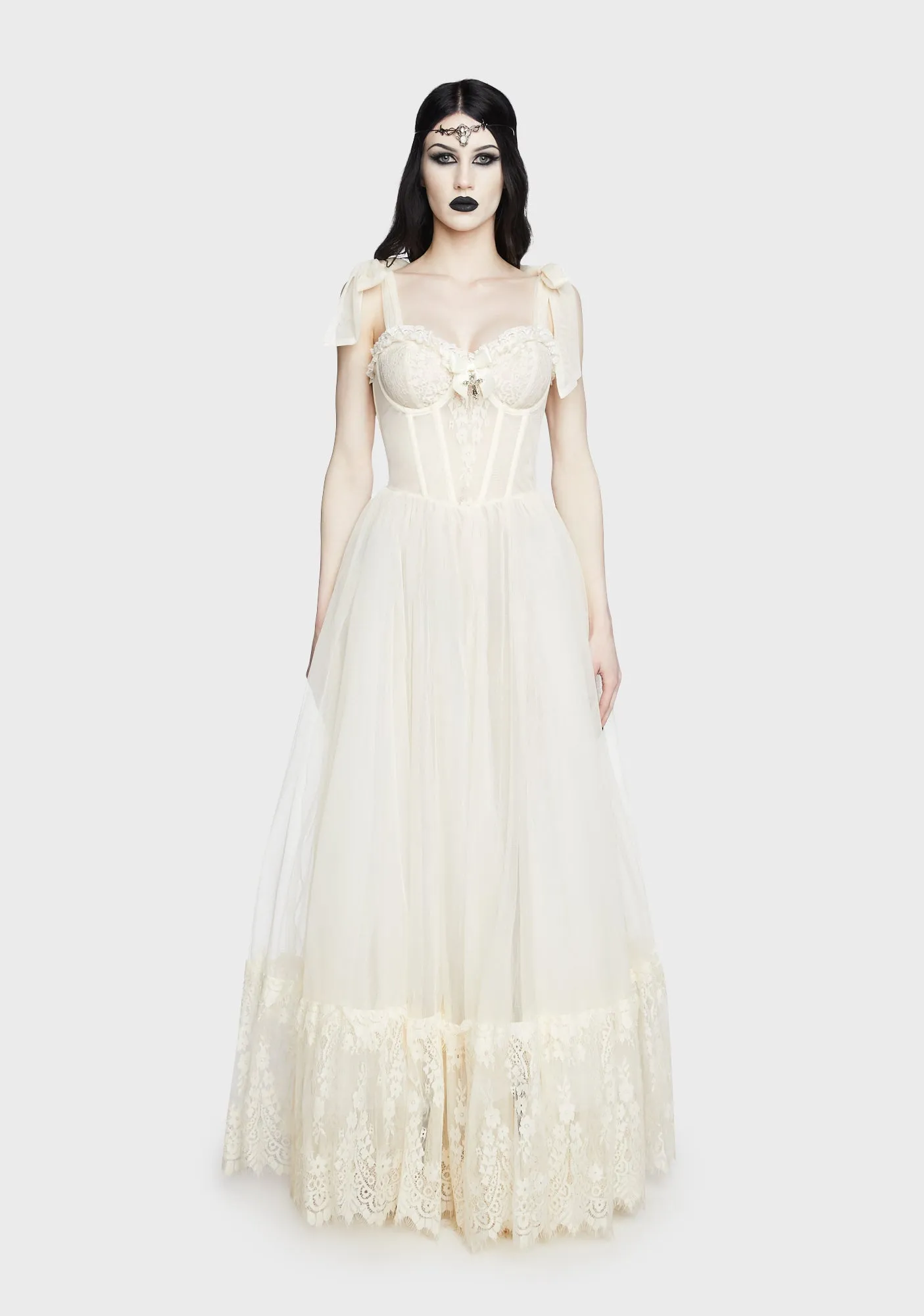 Dance With Death Sleeveless Maxi Dress - Ivory sold by Dolls Kill