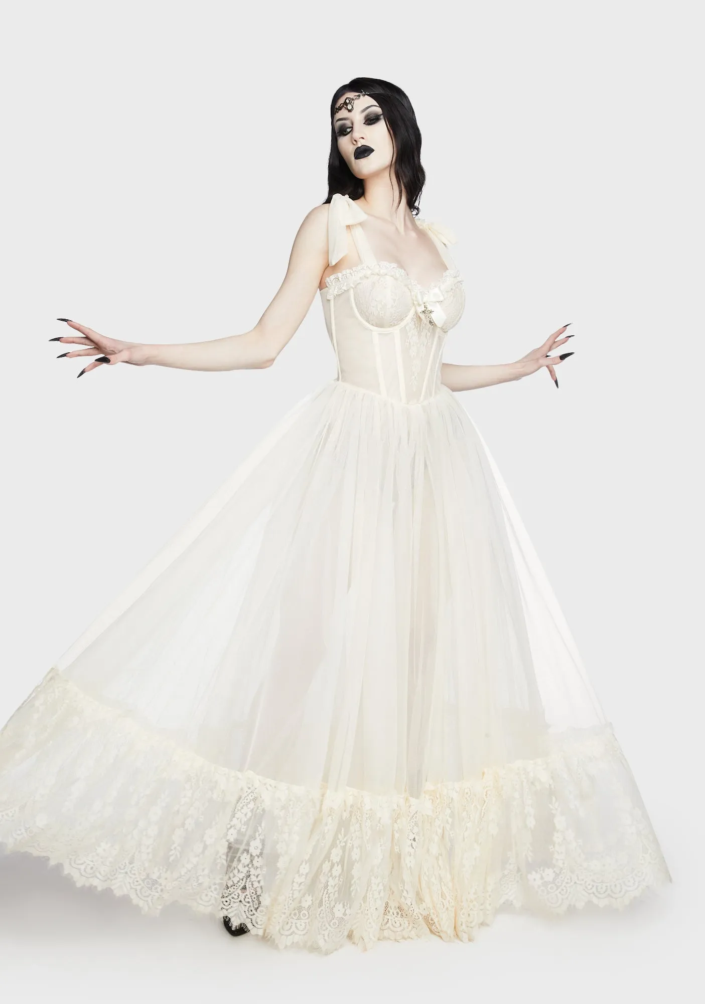 Dance With Death Sleeveless Maxi Dress - Ivory sold by Dolls Kill product image thumbnail 4